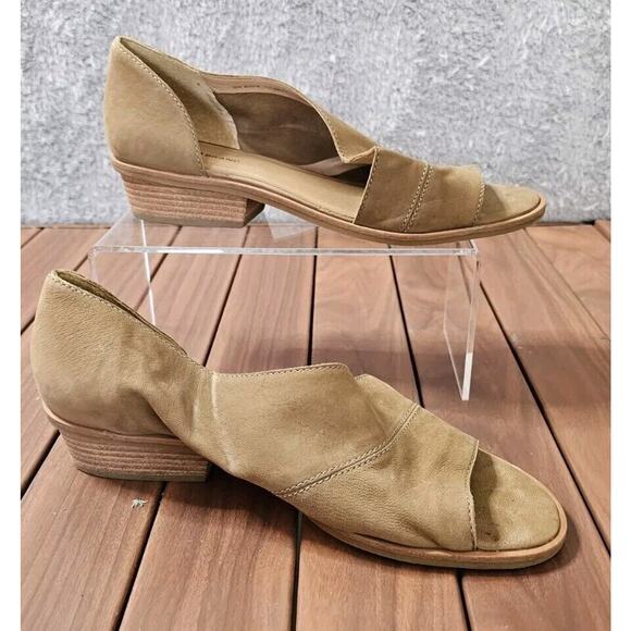 Lucky Brand Women Sandals Size 9.5M Serkie Open Toe Slip‎ on Leather ~ Latte - Picture 1 of 6